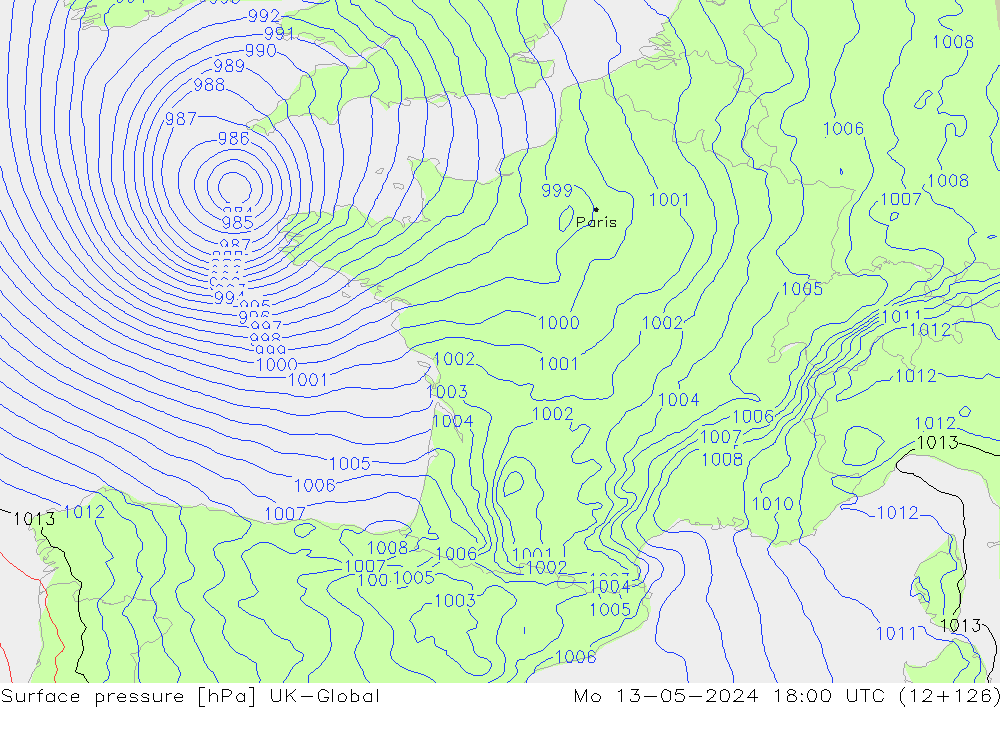 pressão do solo UK-Global Seg 13.05.2024 18 UTC