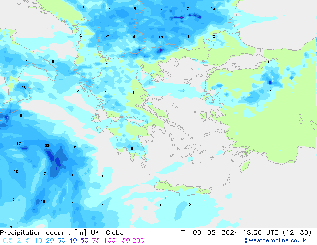 Precipitation accum. UK-Global Th 09.05.2024 18 UTC