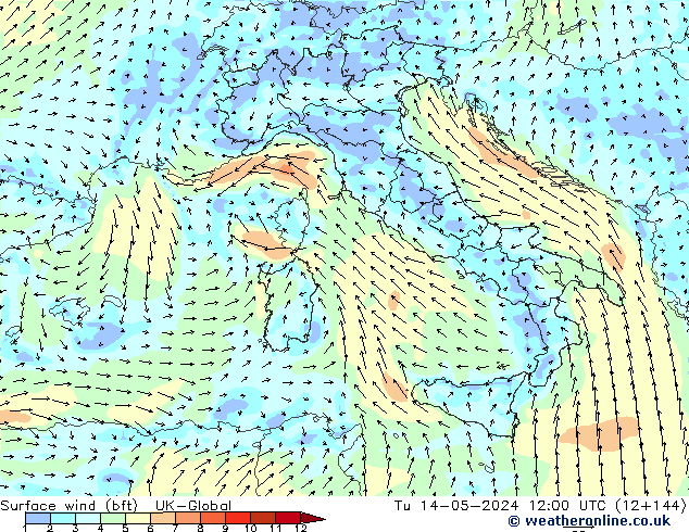  10 m (bft) UK-Global  14.05.2024 12 UTC