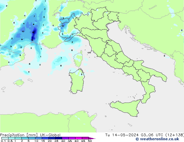 Precipitation UK-Global Tu 14.05.2024 06 UTC
