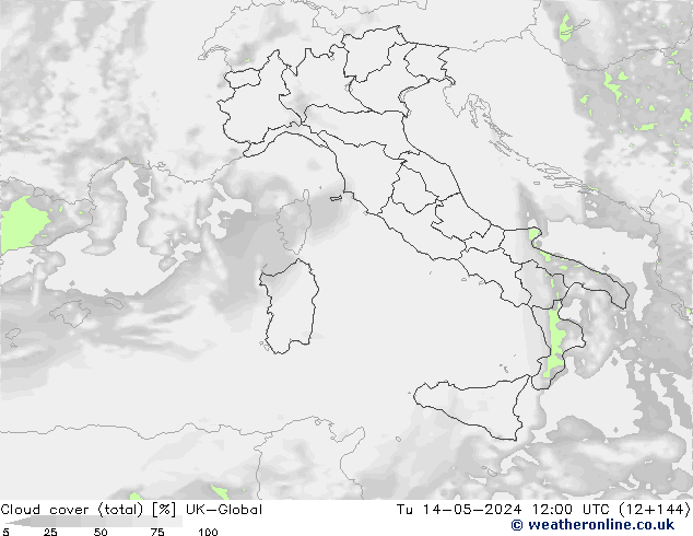Bewolking (Totaal) UK-Global di 14.05.2024 12 UTC