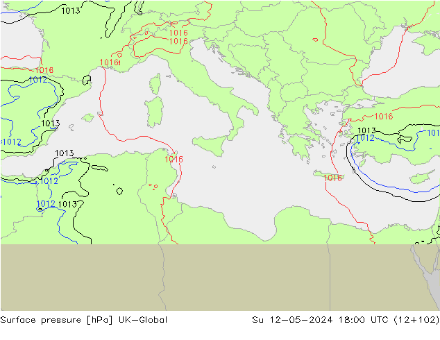 Surface pressure UK-Global Su 12.05.2024 18 UTC