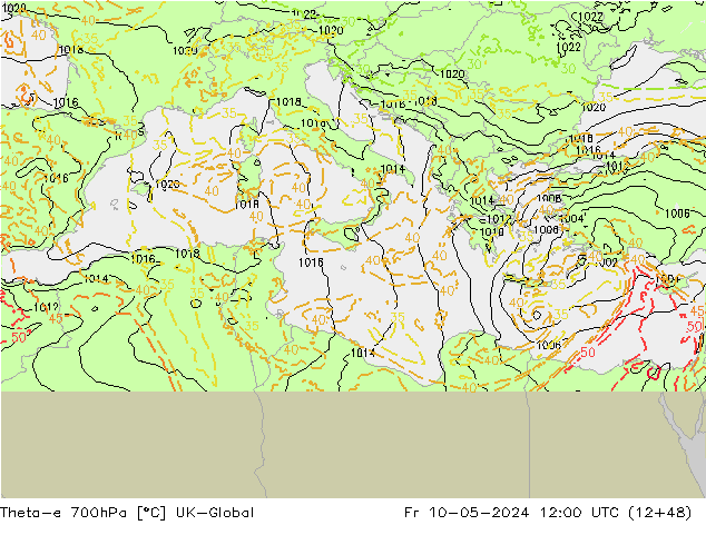 Theta-e 700hPa UK-Global Pá 10.05.2024 12 UTC