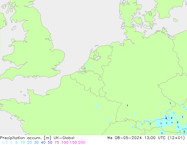 Toplam Yağış UK-Global Çar 08.05.2024 13 UTC
