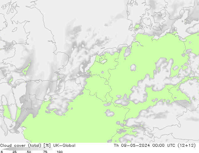 Wolken (gesamt) UK-Global Do 09.05.2024 00 UTC