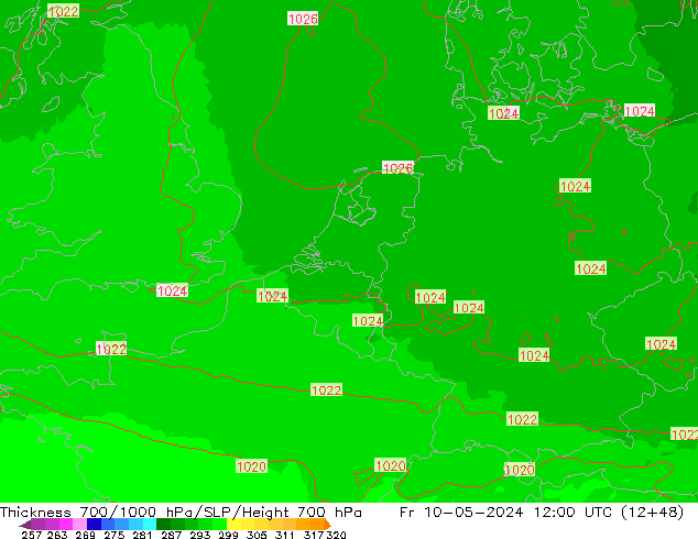 Thck 700-1000 hPa UK-Global  10.05.2024 12 UTC