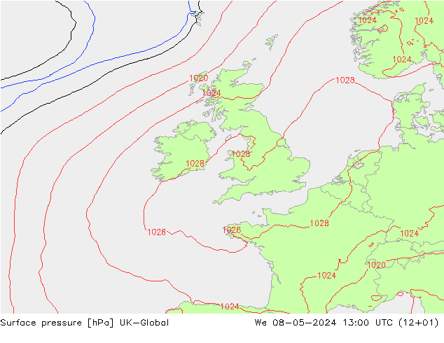 Surface pressure UK-Global We 08.05.2024 13 UTC