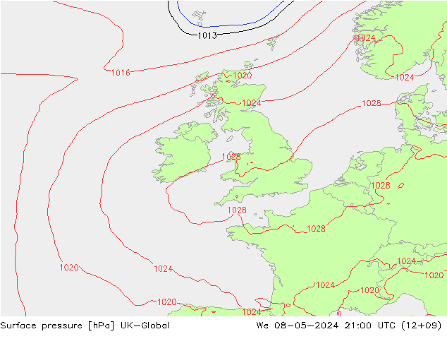 Yer basıncı UK-Global Çar 08.05.2024 21 UTC