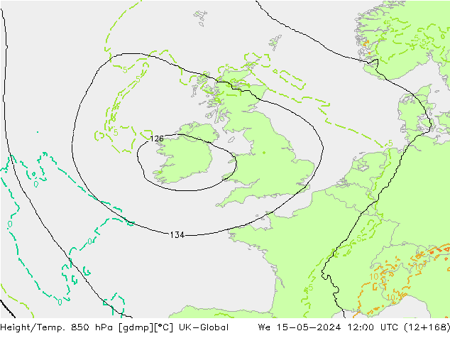 Géop./Temp. 850 hPa UK-Global mer 15.05.2024 12 UTC