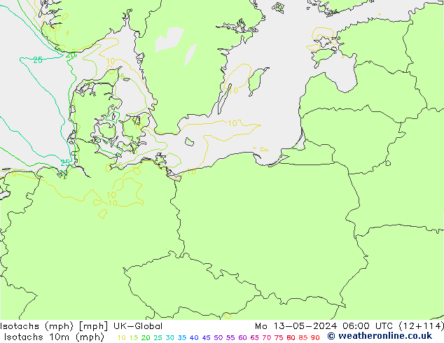 Isotachs (mph) UK-Global lun 13.05.2024 06 UTC