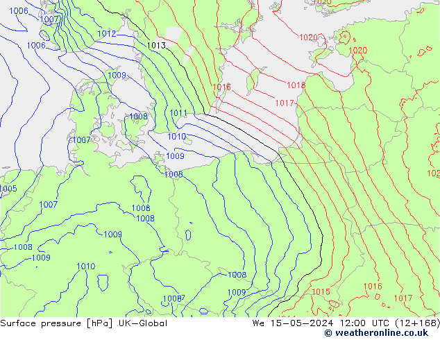 pressão do solo UK-Global Qua 15.05.2024 12 UTC