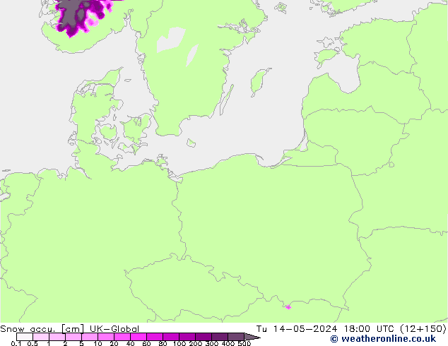 Snow accu. UK-Global Ter 14.05.2024 18 UTC