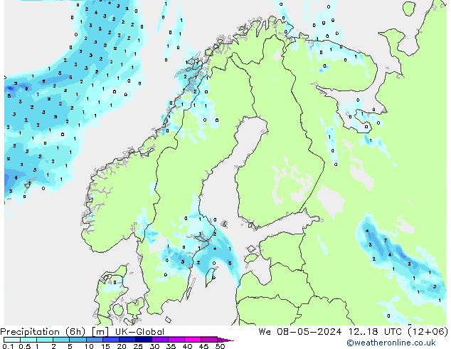 Precipitation (6h) UK-Global We 08.05.2024 18 UTC