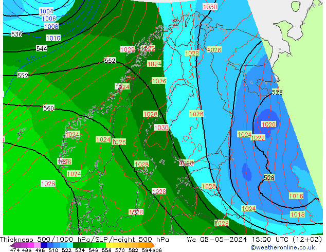 Schichtdicke 500-1000 hPa UK-Global Mi 08.05.2024 15 UTC