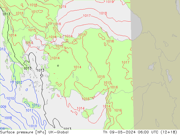 Surface pressure UK-Global Th 09.05.2024 06 UTC