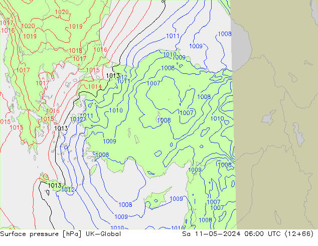 приземное давление UK-Global сб 11.05.2024 06 UTC