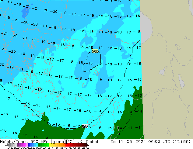 Height/Temp. 500 гПа UK-Global сб 11.05.2024 06 UTC