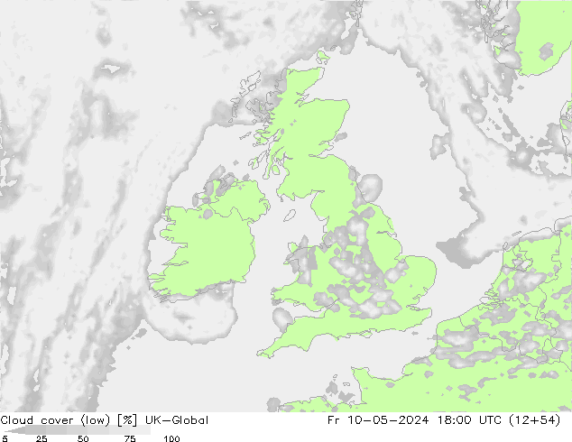 Cloud cover (low) UK-Global Fr 10.05.2024 18 UTC