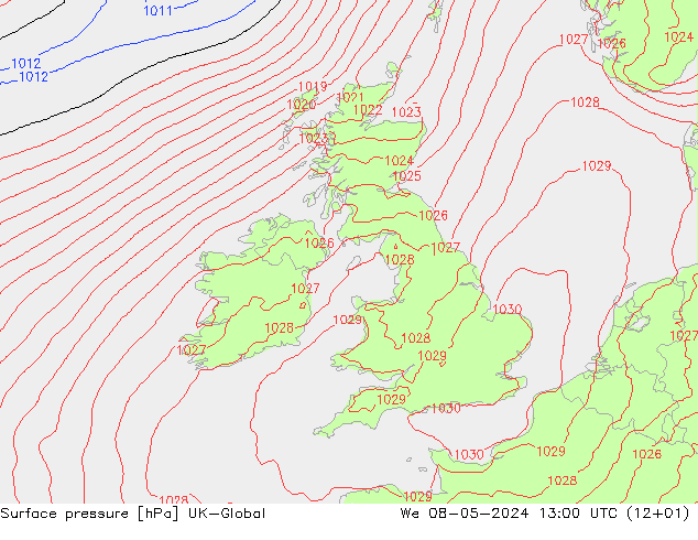 pression de l'air UK-Global mer 08.05.2024 13 UTC