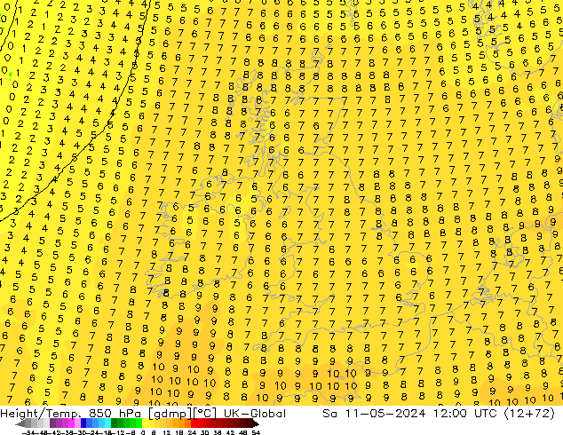 Height/Temp. 850 hPa UK-Global Sa 11.05.2024 12 UTC