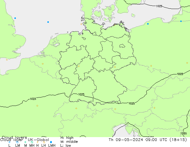 Cloud layer UK-Global Th 09.05.2024 09 UTC