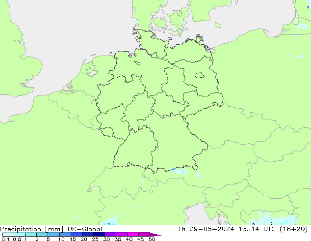 Niederschlag UK-Global Do 09.05.2024 14 UTC