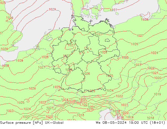 Surface pressure UK-Global We 08.05.2024 19 UTC