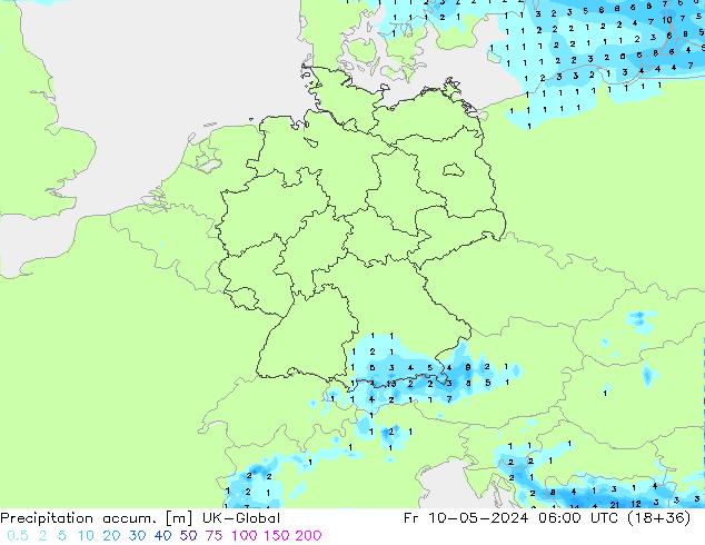 Precipitation accum. UK-Global  10.05.2024 06 UTC