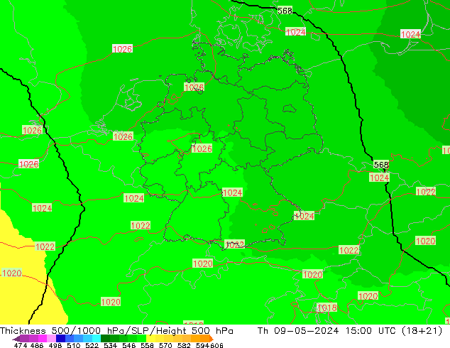 Thck 500-1000hPa UK-Global Th 09.05.2024 15 UTC