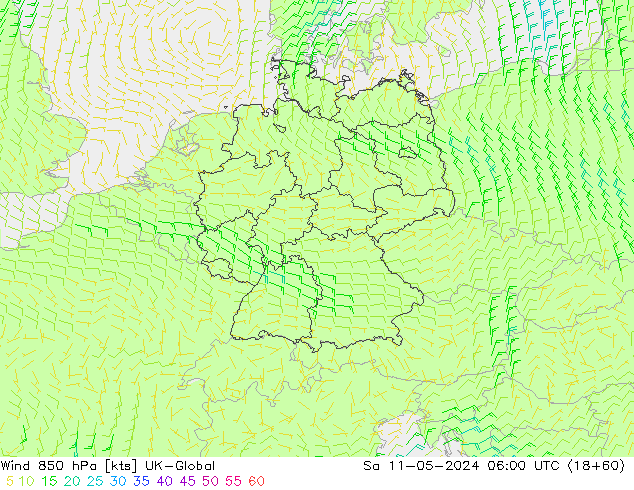 Wind 850 hPa UK-Global Sa 11.05.2024 06 UTC