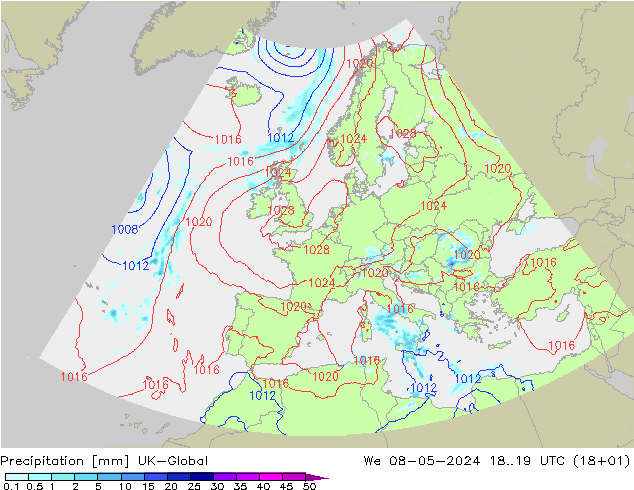 Precipitación UK-Global mié 08.05.2024 19 UTC