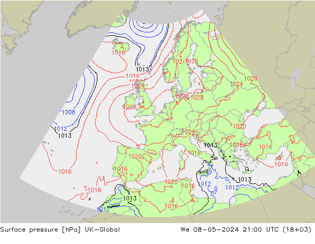 Presión superficial UK-Global mié 08.05.2024 21 UTC