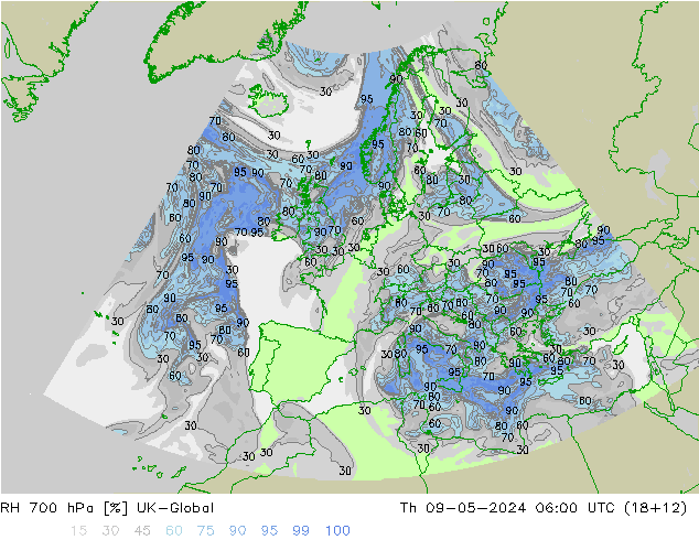 RH 700 hPa UK-Global Do 09.05.2024 06 UTC