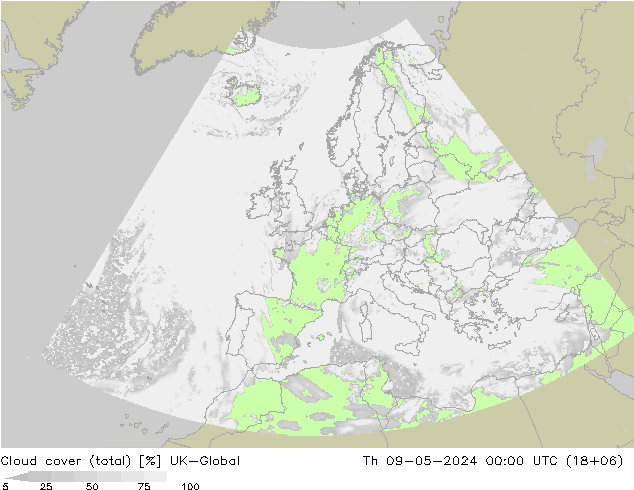 Nubes (total) UK-Global jue 09.05.2024 00 UTC