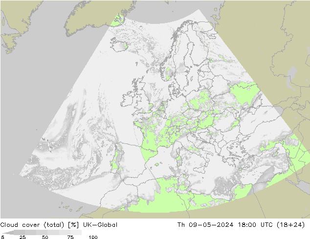 Cloud cover (total) UK-Global Th 09.05.2024 18 UTC