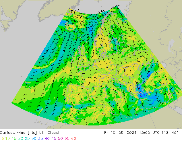 Surface wind UK-Global Fr 10.05.2024 15 UTC