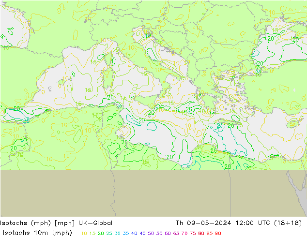 Isotachen (mph) UK-Global do 09.05.2024 12 UTC