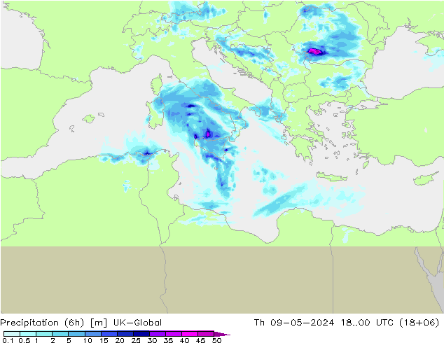Precipitação (6h) UK-Global Qui 09.05.2024 00 UTC