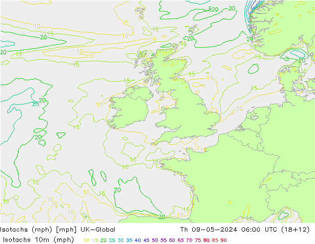Izotacha (mph) UK-Global czw. 09.05.2024 06 UTC