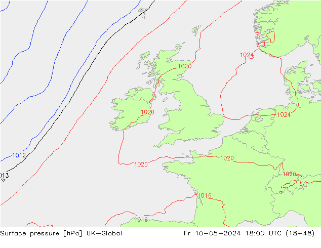 Presión superficial UK-Global vie 10.05.2024 18 UTC