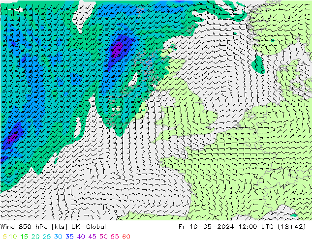 Wind 850 hPa UK-Global vr 10.05.2024 12 UTC