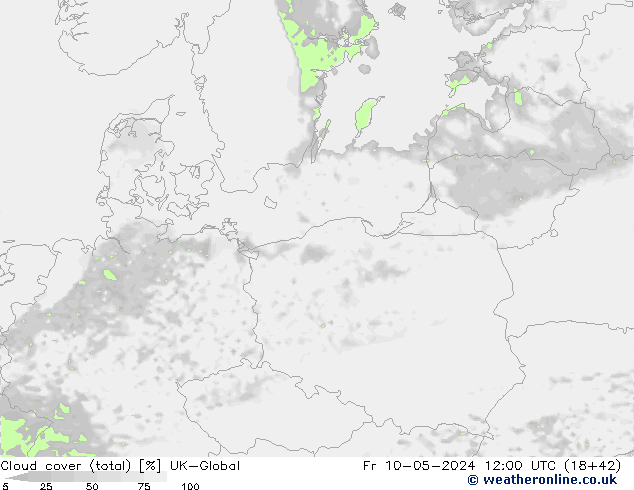 Cloud cover (total) UK-Global Fr 10.05.2024 12 UTC