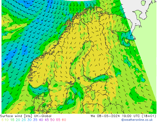 Surface wind UK-Global We 08.05.2024 19 UTC