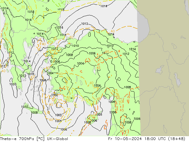 Theta-e 700hPa UK-Global  10.05.2024 18 UTC