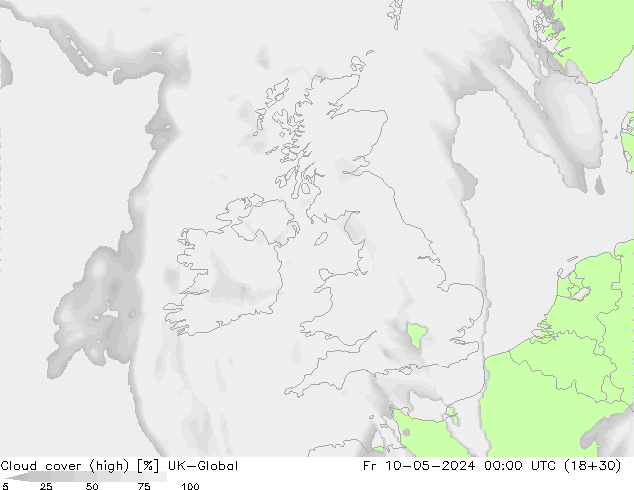 Cloud cover (high) UK-Global Fr 10.05.2024 00 UTC