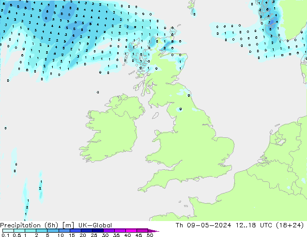 Precipitación (6h) UK-Global jue 09.05.2024 18 UTC