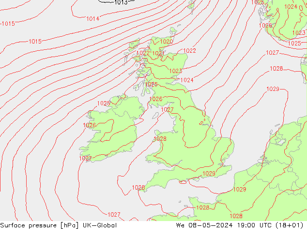 Atmosférický tlak UK-Global St 08.05.2024 19 UTC