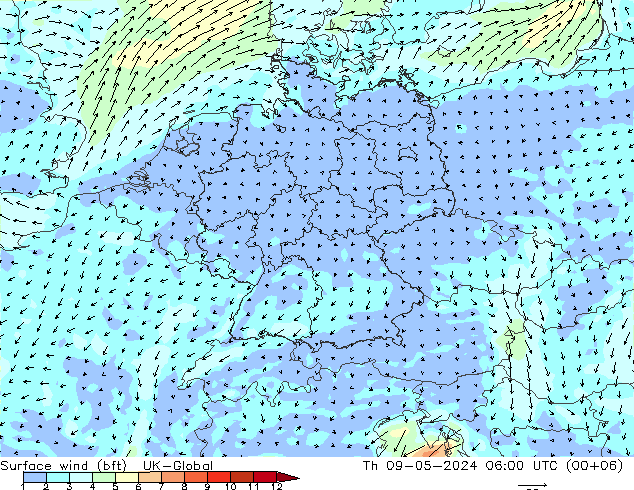 Rüzgar 10 m (bft) UK-Global Per 09.05.2024 06 UTC