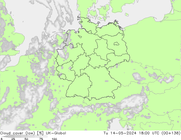 zachmurzenie (niskie) UK-Global wto. 14.05.2024 18 UTC