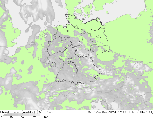 Bewolking (Middelb.) UK-Global ma 13.05.2024 12 UTC